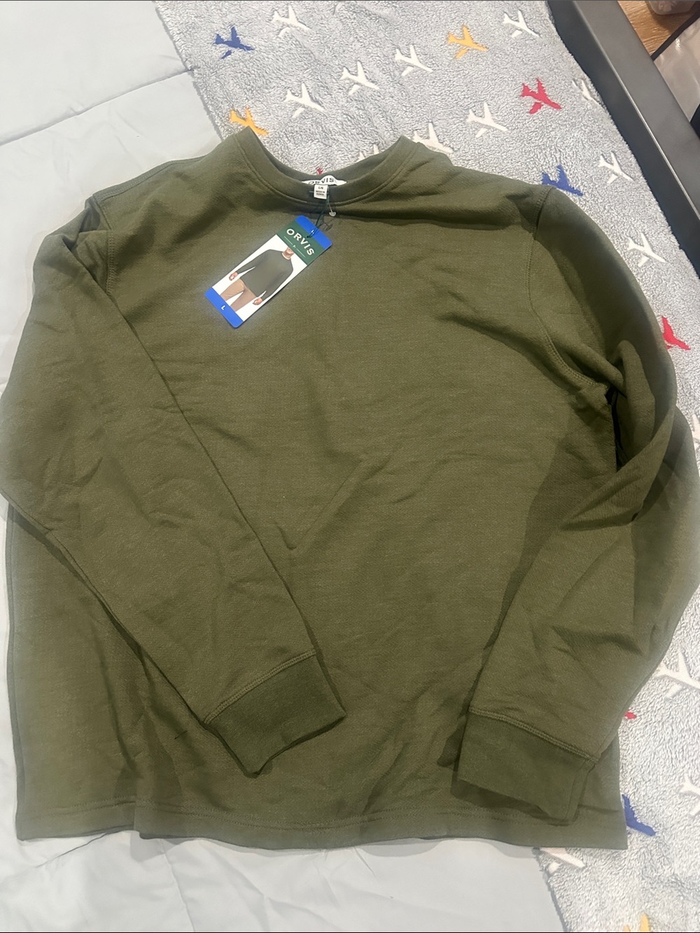 Orvis Men's Olive Crewneck Long-Sleeve Shirt
